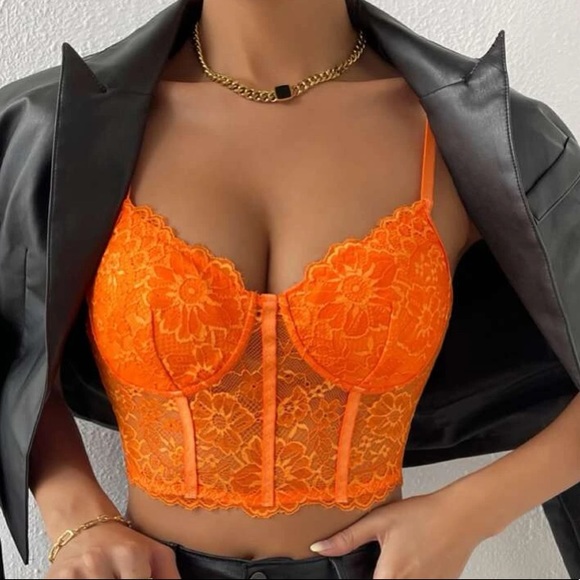 Tops - Orange  lace bralette corse cami top
